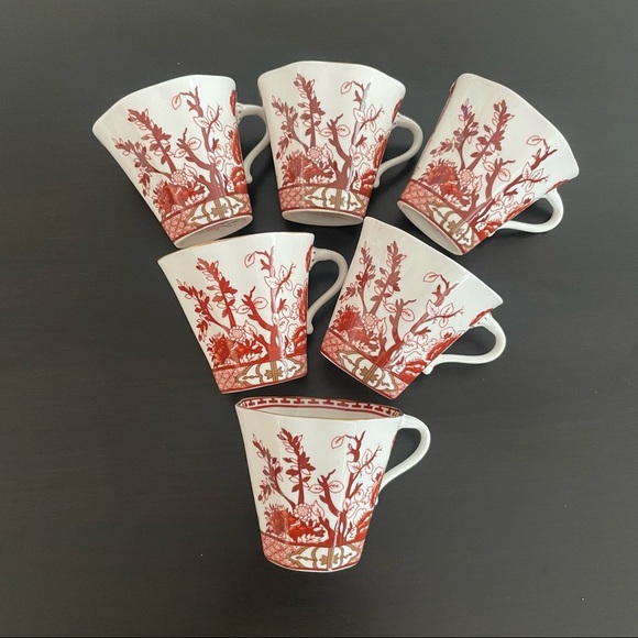 Coalport Other - 6 X Coalport Indian Tree Coral Bine China Flat Demitasse Cups